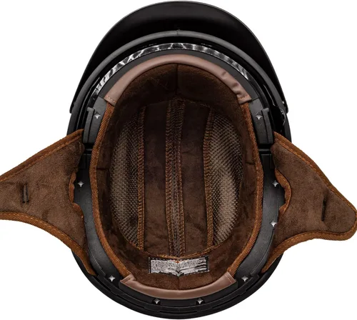 Miniatura 5 de VCAN Cruiser - Casco de motocicleta de media cara con visera abatible, pico extraíble y hebilla de liberación rápida Bandera negra brillante
