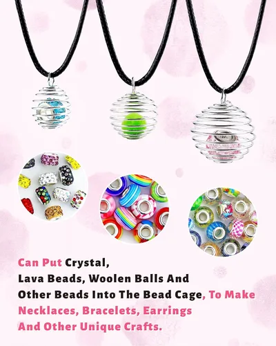 Miniatura 4 de JIALEEY Colgantes de jaulas de cuentas en espiral, 60 unidades, 3 tamaños, chapado en plata, soporte para collar, jaula, hallazgos para fabricación
