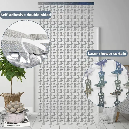Miniatura 4 de Paquete de 2 cortinas de flecos de aluminio para botas de vaquera, 3.3 x 6.6 pies, telón de fondo metálico iridiscente para cabina de fotos