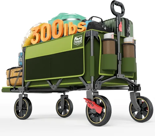 Miniatura 11 de Timber Ridge Carro plegable extra largo de 49 pulgadas con portón trasero y frenos, carro plegable resistente de 300 libras con mango ajustable, Azul