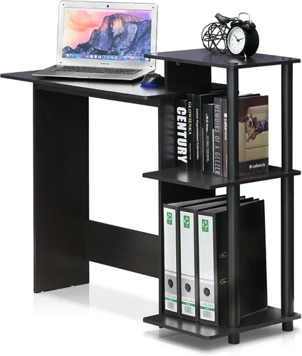 Miniatura 20 de Furinno - Escritorio compacto para computadora con estantes, Tablero de partículas, Negro / Gris