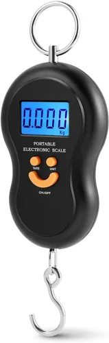 Flexzion Báscula digital para colgar – Báscula portátil de equipaje de 110 lb/50 kg y báscula de pescado con retroiluminación electrónica LCD,