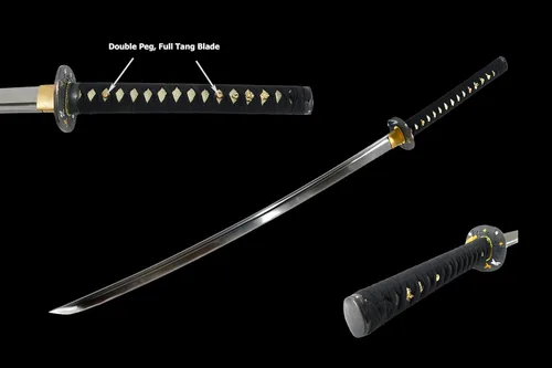 Miniatura 3 de Makoto Espada Katana Samurái negra forjada a mano de 41 pulgadas, pintada a mano, vaina negra de alto brillo