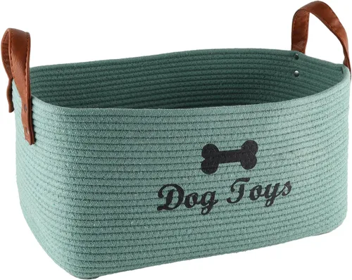 Miniatura 10 de Cesta de almacenamiento de juguetes de cuerda de algodón para perros, tamaño mediano, contenedor de juguetes para perros con asa, organizador