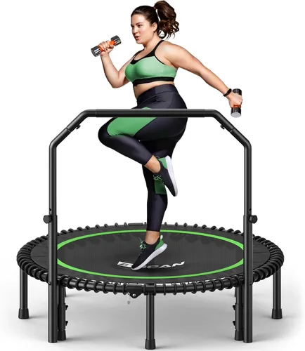 BCAN BT2 - Mini trampolín de rebote de 450/550 libras para adultos con barra, trampolín de fitness con cuerdas elásticas, mango ajustable, estable y