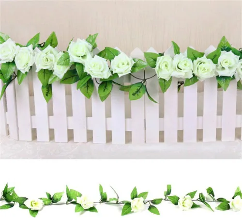 Miniatura 4 de Zhiheng Paquete de 4 vides artificiales de rosas artificiales de 78 pies con hojas verdes, flores falsas, plantas colgantes de jardín, guirnalda