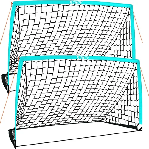 Miniatura 20 de Juego de 2 porterías de fútbol para niños, 5 x 3, 6 x 4, 9 x 5, red de práctica de fútbol plegable con bolsa de transporte portátil para niños