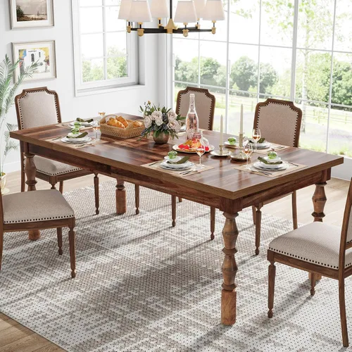 Miniatura 3 de Tribesigns Mesa de comedor de granja de 62 pulgadas para 4-6 personas, mesa de cocina rectangular grande, mesa de comedor, muebles de cocina y Nogal