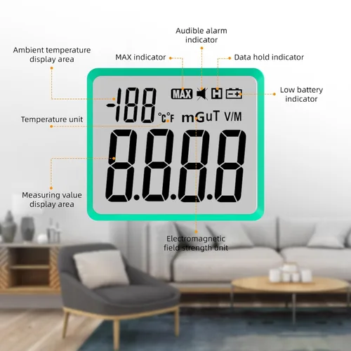 Miniatura 5 de Medidor EMF, detector EMF, probador EMF LCD digital, detector de radiación electromagnética para exteriores, hogar, oficina, caza de fantasmas