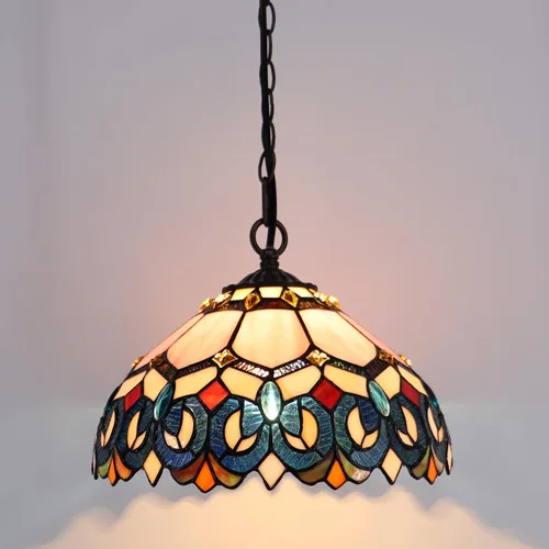 Miniatura 3 de Lámpara Colgante Tiffany con Enchufe, Lámpara Colgante de Cristal Emplomado de 12 Pulgadas, Cadena de 39 Pulgadas, Cable de 15 Pies, Sala de Estar