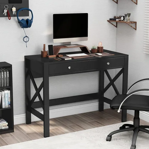 Miniatura 4 de ChooChoo Escritorio de Oficina en Casa Mesa de Escritura Mesa de Computadora Diseño Moderno Escritorio Negro con Cajones, Mesa de Tocador