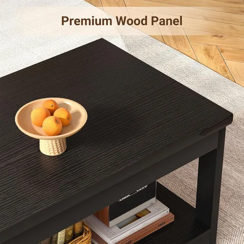 Miniatura 5 de Homieasy Mesa auxiliar rectangular de 43.3 pulgadas con estante de almacenamiento, mesa central de madera de granja para sala de estar, moderna mesa