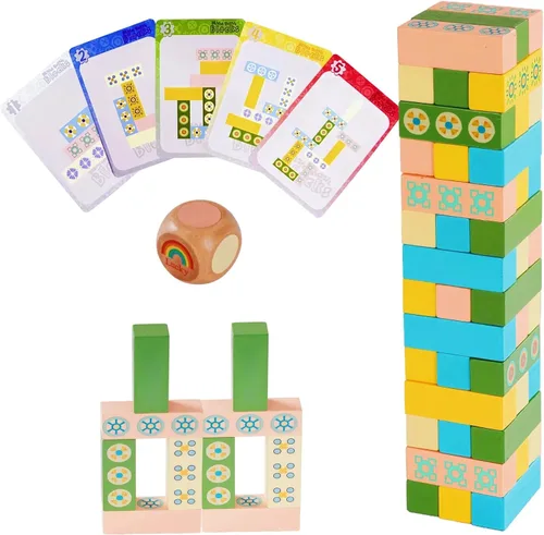 Juego de torre de apilamiento de madera para niños y adultos - Juego educativo de rompecabezas de bloques de madera para niños a partir de 3 años,