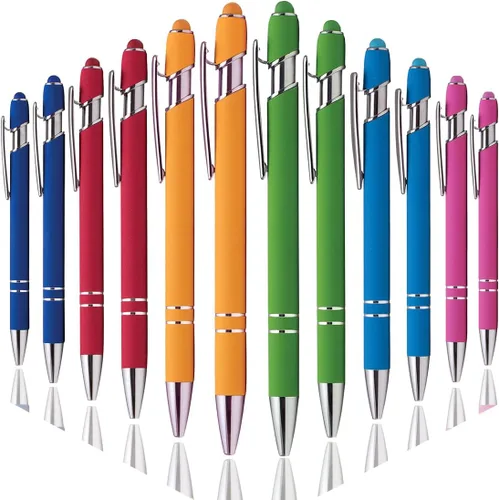 Miniatura 12 de Oddmoal Bolígrafo con punta de lápiz, bolígrafo de metal suave al tacto, punta media de 0.039 pulgadas, tinta negra, 12 unidades (color mezclado)