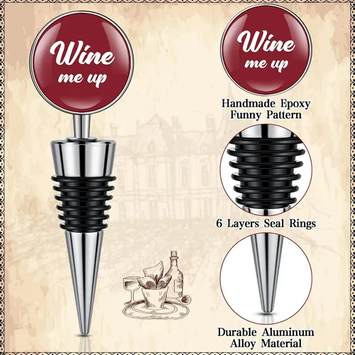 Miniatura 3 de Therwen Juego de 5 divertidos tapones para botellas de vino, accesorios de regalo para mujeres y hombres, tapa de salida de vino con frases