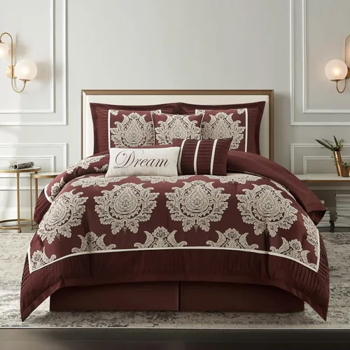 Miniatura 10 de Grand Avenue - Juego de edredón beige tamaño Queen, jacquard con juego de ropa de cama a juego de piezas sólidas, para todas las estaciones, faldón
