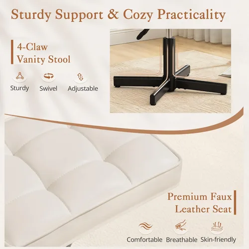 Miniatura 4 de LUE BONA Taburete de tocador ajustable, reposapiés de 15 a 19.5 pulgadas debajo del escritorio, silla giratoria de 360° para sala de maquillaje