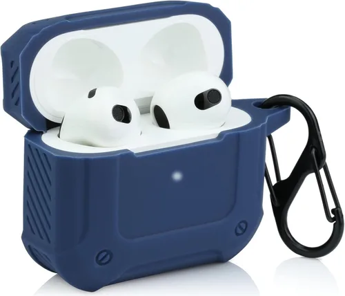 LEFXMOPHY Funda compatible con AirPods 3, AirPod de 3ª generación 2021, protector de silicona azul prémium con llavero para hombres, niños, mujeres