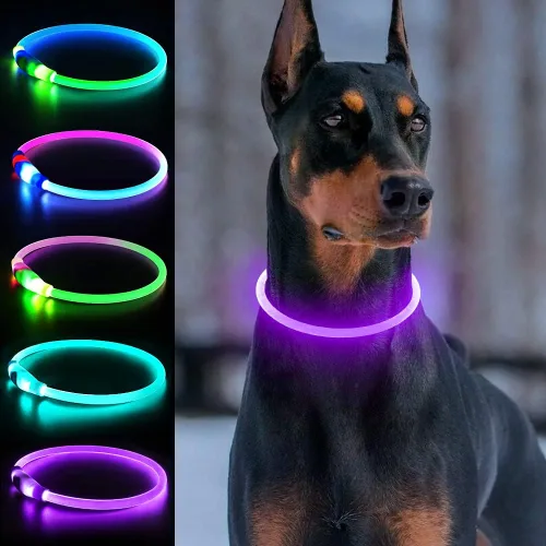 Miniatura 11 de Collares de perro iluminados, collar de perro Dlitk LED recargable por USB, 1 unidad, collar brillante de poliuretano termoplástico para perros