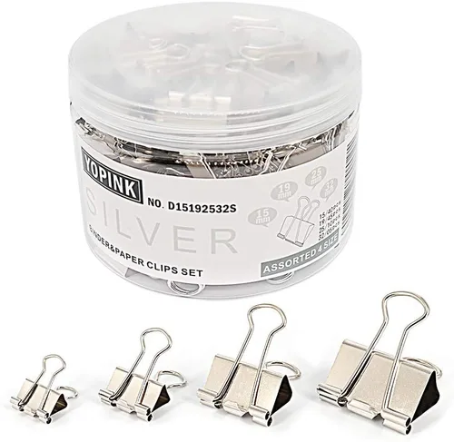 Miniatura 6 de Abrazaderas de papel con clip para carpeta, varios tamaños (Mini, pequeño, mediano, grande), 100 clips para suministros escolares de oficina (dorado)