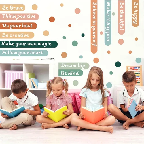 Miniatura 4 de Colorida calcomanía de pared inspiradora, citas motivacionales, calcomanías de pared con texto positivo para aula, diseño de lunares extraíbles