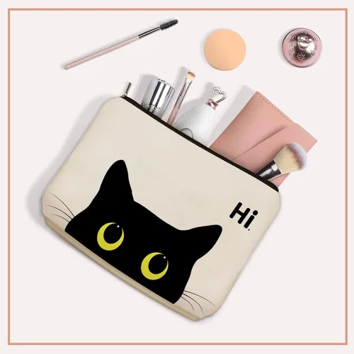 Miniatura 6 de Bolsa de maquillaje de gato negro para regalo de mamá y gato: bonita bolsa de cosméticos y artículos de tocador para niñas y mujeres, hermanas