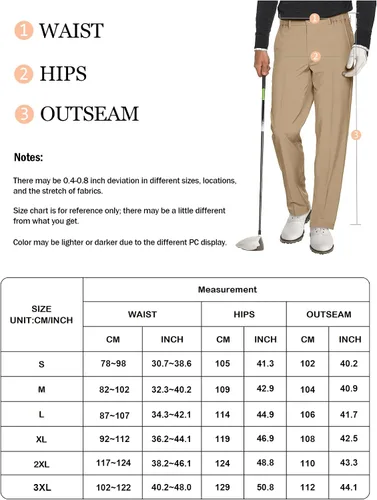 Miniatura 5 de Pantalones de golf para hombre, elásticos, pantalones de trabajo y viajes, pantalones técnicos, casuales, con trabillas para cinturón con 5 bolsillos