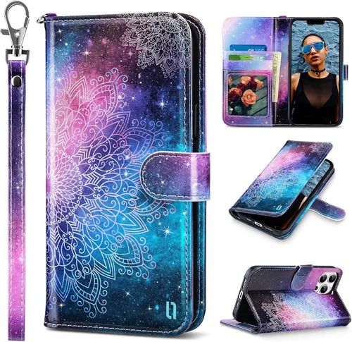Miniatura 34 de ULAK Funda tipo cartera compatible con iPhone 13 para mujer, piel sintética de alta calidad con tarjetero, función atril, funda tipo cartera