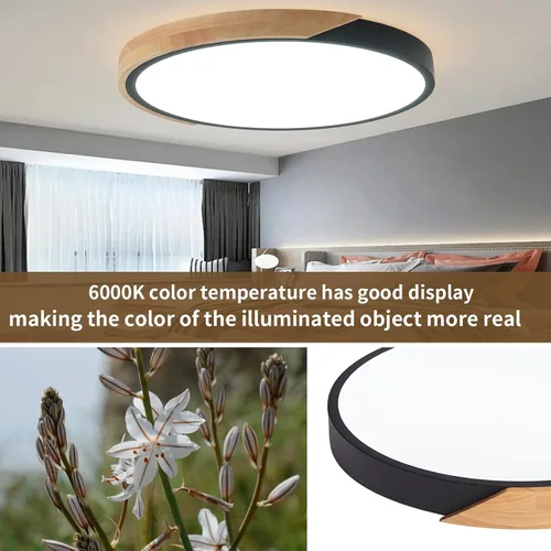 Miniatura 4 de Lámpara de techo LED moderna, 2 paquetes de luces de techo de montaje empotrado de madera, luces de cocina LED y accesorios de iluminación