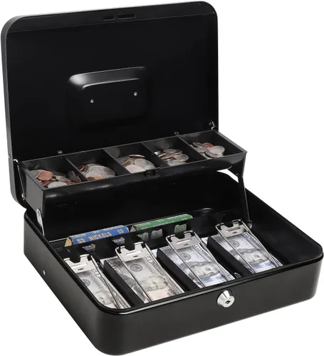 Caja de efectivo con bandeja de dinero y cerradura de llave, caja de seguridad para ahorrar dinero en efectivo, organizador de dinero, cajón de