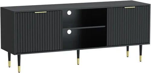 Miniatura 7 de Soporte de TV acanalado de 58 pulgadas, consola de TV moderna de mediados de siglo para TV de 65/70/75 pulgadas, centro de entretenimiento de madera