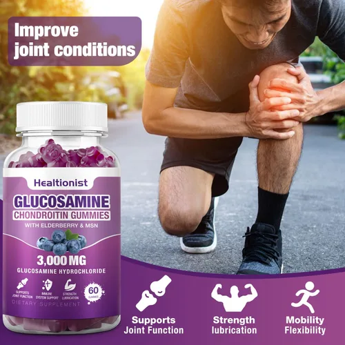Miniatura 8 de 2 paquetes de 3000 mg de gomitas de glucosamina y condroitina con MSM y saúco - suplemento de salud articular de fuerza extra, flexibilidad, apoyo