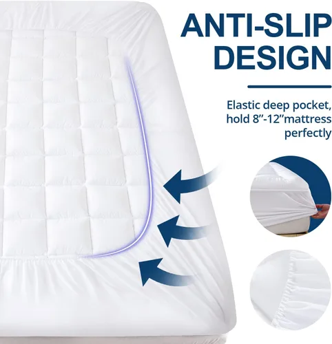 Miniatura 5 de ELEMUSE Cubrecolchón individual XL – Cubrecolchón refrescante de felpa con relleno alternativo de plumón ultra suave, funda de colchón transpirable