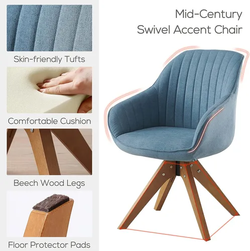 Miniatura 4 de Art Leon Silla de Oficina Sin Ruedas, Silla de Escritorio Moderna de Mediados de Siglo Sin Ruedas, Silla Giratoria de Acento con Patas de Madera