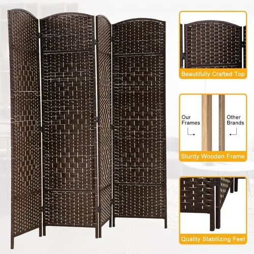 Miniatura 3 de Divisor de habitación, 4 paneles de 6 pies, pared de división plegable de habitación para interiores, tejido a mano, diseño portátil, pantalla