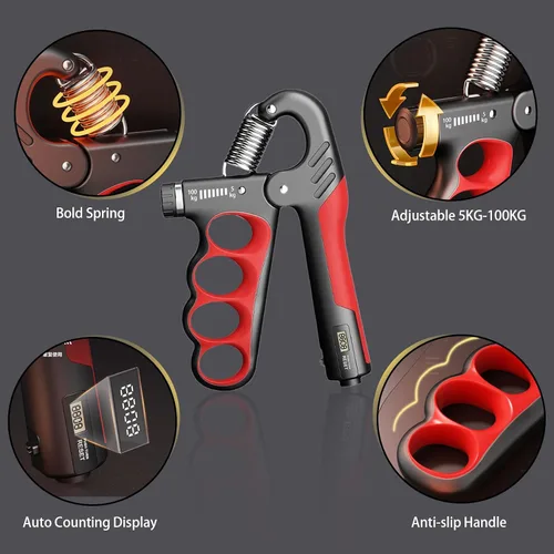 Miniatura 3 de Grip Strength Trainer, 5-100KG (11-220 LB) Adjustable Resistance Forearm Hand Gripper Strengthener with Counter, Hand Wrist Exercise Workout Rojo