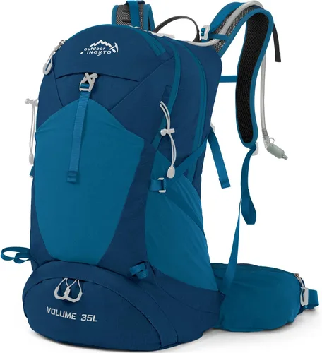IX INOXTO Mochila de Senderismo, Mochila de Día de Senderismo Impermeable con Vejiga de Agua de 3L y Cubierta para la Lluvia, Mochila Ligera de Azul