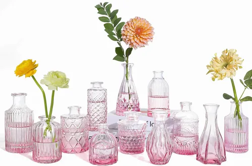Miniatura 13 de UPBUD Juego de 36 jarrones de vidrio transparente para brotes, mini jarrón de flores para centros de mesa, pequeños jarrones transparentes a granel