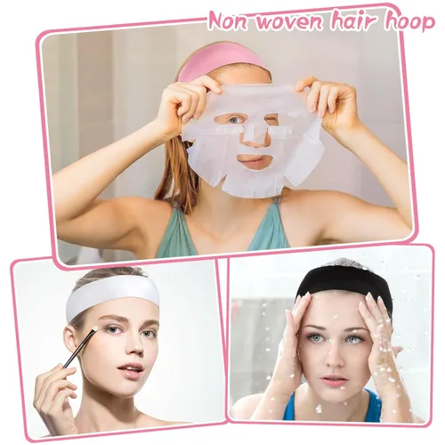 Miniatura 7 de Pimoys 30 diademas desechables para tratamientos faciales, cuidado de la piel de las mujeres, maquillaje, baño, deporte, blanco, negro, rosa