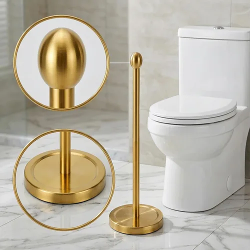 Miniatura 3 de Songtec Soporte de Papel Higiénico Dorado con Reserva, Soporte de Rollo de Papel de Pie para 4 Rollos, Diseño Compacto Almacenamiento de Papel
