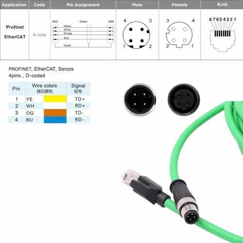 Miniatura 2 de Cable de red Ethernet para lector de código de barras Sick Keyence SR1000 Matriz de escáner Datalogic 210N 300N 450 DS5110, M12 4 pines codificado