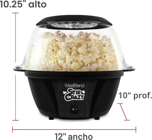 Miniatura 6 de West Bend Stir Crazy Máquina de hacer palomitas de maíz con aceite caliente, máquina para hacer palomitas de maíz con tapa grande para servir y vara