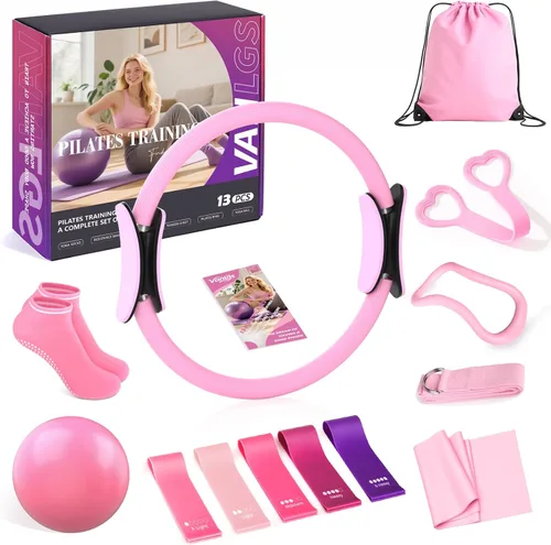 Pilates Kit 13Pcs Home Pilates Essentials Workout Kit with 13" Ring, 10" Ball and Resistance Bands for Women at Home Pilates Equipment Set for Azul