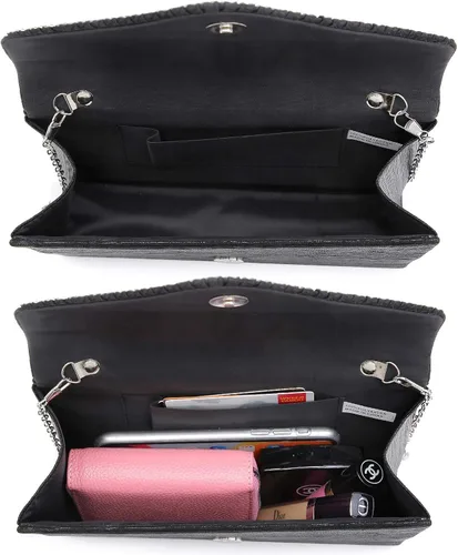 Miniatura 6 de Dasein Bolso de noche de satén para mujer bolso de mano con diamantes de imitación bolso de boda graduación bolso formal para fiesta de cóctel