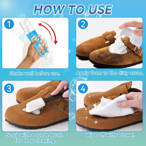 Miniatura 5 de Limpiador de zapatos de gamuza, limpiador de gamuza y nobuck, kit de limpieza de zapatos de espuma sin enjuague con toalla y cepillo, limpiador