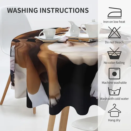 Miniatura 5 de Mantel redondo de 60 pulgadas impermeable con estampado de bulldogs ingleses, mantel circular para cocina, comedor, arrugas, mantel redondo