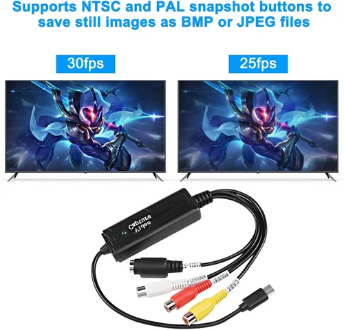 Miniatura 4 de XMSJSIY Convertidor RCA AV a USB C - 1 canal AV NTSC PAL Video S Video/Compuesto a USB Convertidor para teléfono móvil/PC