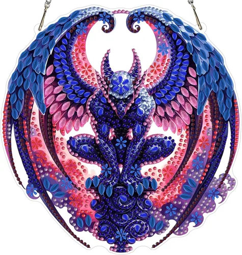 Miniatura 10 de MXJSUA Atrapasoles con pintura de diamante de águila calva americana, kits de arte de diamantes para adultos, adornos colgantes con cadena