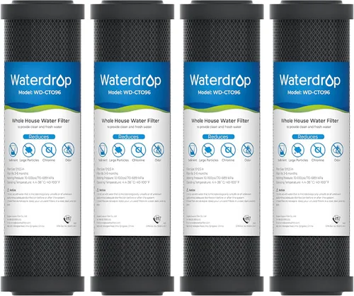 Waterdrop Cartucho de filtro de agua de carbón CTO para toda la casa de 2.5" x 10", filtro de agua de sedimento de carbón de 1 micrón, repuesto para