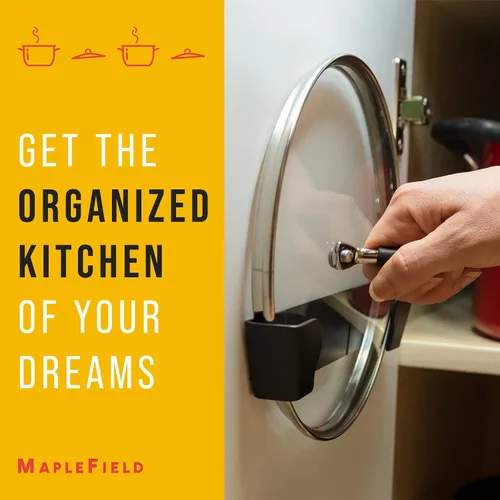 Miniatura 3 de Maplefield Organizador ajustable para tapas de ollas, montaje adhesivo y almacenamiento de puerta de armario, almacenamiento de tapa y organizador